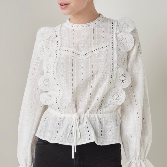MAJE Blouse Laviane Lace Broderie Anglaise Shirt 2 Medium Cottagecore White - Picture 1 of 12